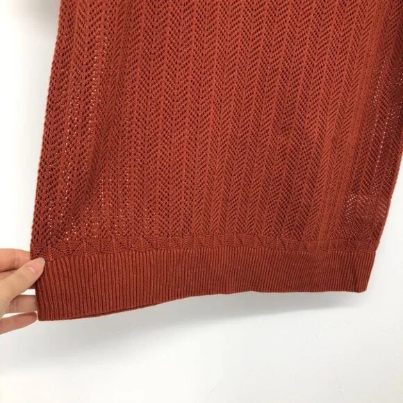 Reitmans NWT Burnt Orange crochet sheer square neck 2/3 sleeve top - Picture 11 of 14